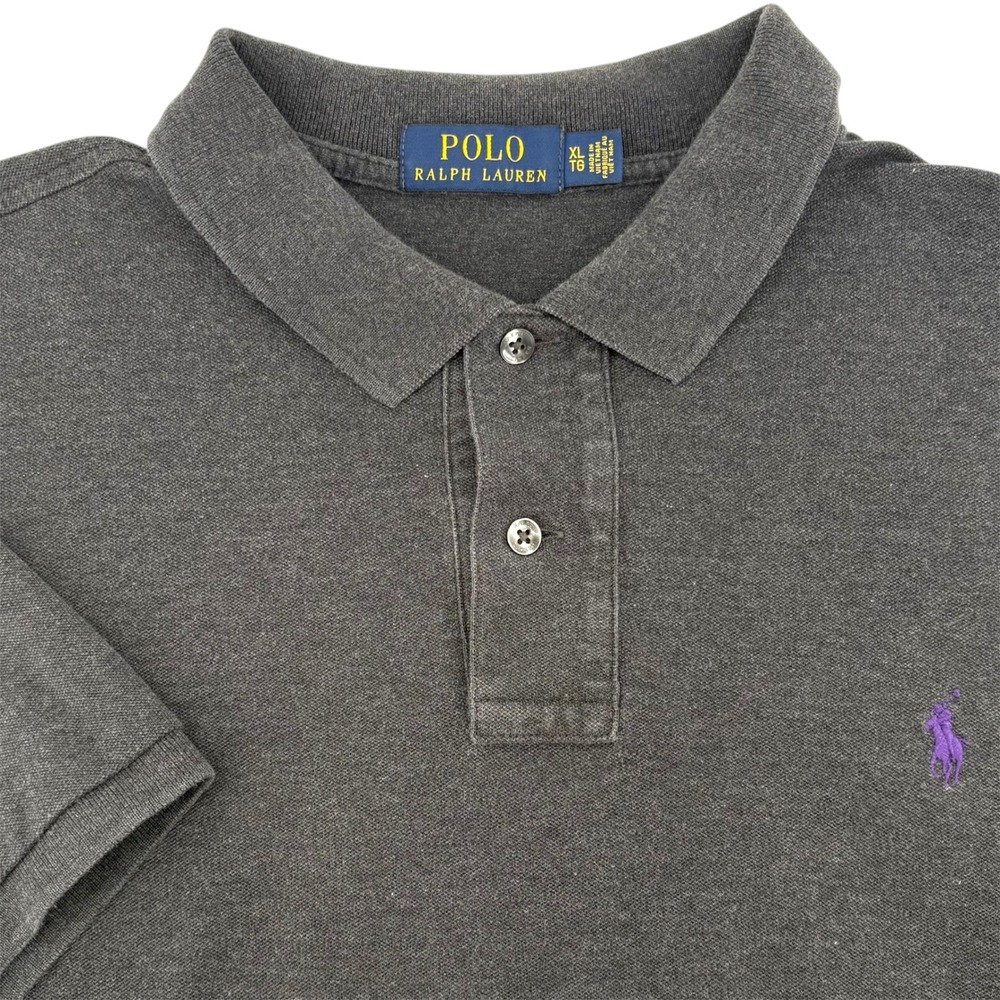 Polo Ralph Lauren Men's Dark Gray Short Sleeve Polo Shirt XL Purple‎ Pony Logo